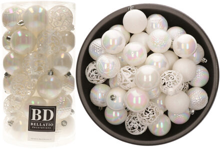 Bellatio Decorations Kerstballen - 74x st - parelmoer wit - D6 cm - kunststof - onbreekbaar - kerstversiering