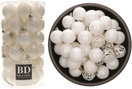 Bellatio Decorations Kerstballen - 74x st - wit - D6 cm - kunststof - onbreekbaar - kerstversiering