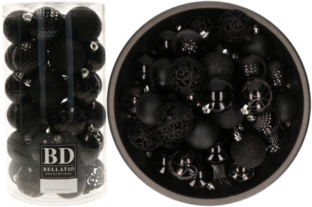 Bellatio Decorations Kerstballen - 74x st - zwart - D6 cm - kunststof - onbreekbaar - kerstversiering