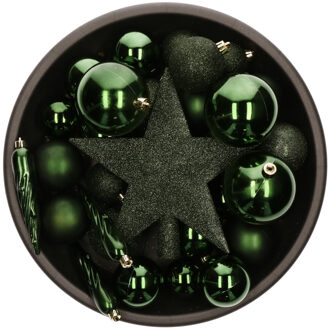Bellatio Decorations kerstballen set - 33x - met piek - donkergroen - kunststof