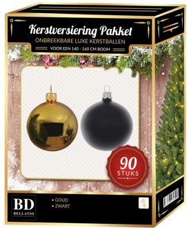 Bellatio Decorations Kerstballen set kunststof 90-delig voor 150 cm boom goud/zwart