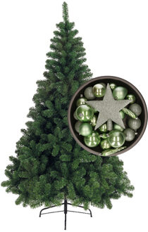 Bellatio Decorations kerstboom 210 cm met kerstballen en piek salie groen - Kunstkerstboom