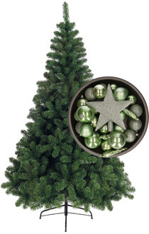 Bellatio Decorations kerstboom 210 cm met kerstballen en piek salie groen