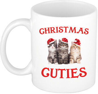 Bellatio Decorations Kerstcadeau kerst mok/beker Christmas cuties met kittens / katten Kerstmis 300 ml - Bekers Wit