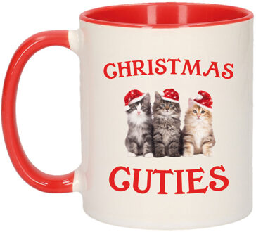 Bellatio Decorations Kerstcadeau kerstmok rood Christmas cuties met kittens / katten Kerstmis 300 ml - Bekers