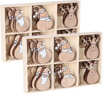 Bellatio Decorations Kersthangers - 48x st - hout - 5,5 cm - kerstornamenten set figuurtjes