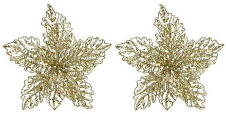 Bellatio Decorations Kersthangers - 5x - 23 cm - glitter bloem - goud