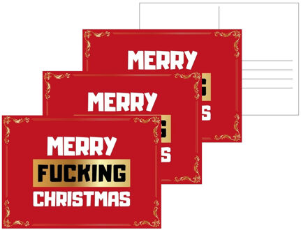 Bellatio Decorations Kerstkaart - 8x - Merry Fucking Christmas - rood - A5 - kerst wenskaart - funny kerstkaarten