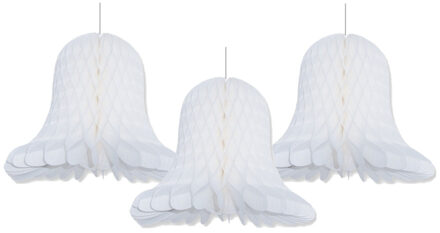 Bellatio Decorations Kerstklokken lampionnen - 3x - wit - 30 x 30 cm - Kerstversiering - Papier