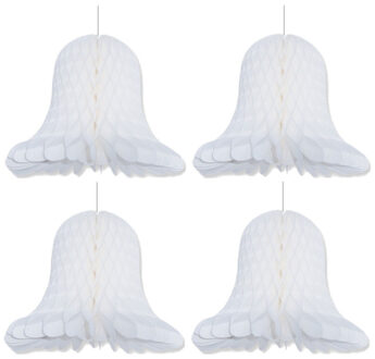 Bellatio Decorations Kerstklokken lampionnen - 4x - wit - 30 x 30 cm - Kerstversiering - Papier