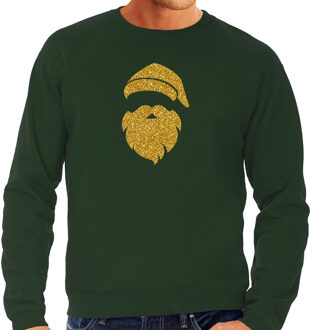 Bellatio Decorations Kerstman hoofd Kerst sweater / trui groen voor heren met gouden glitter bedrukking M - kerst truien