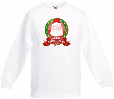 Bellatio Decorations Kerstman kerstmis sweater / Kersttrui wit voor jongens en meisjes 3-4 jaar (98/104) - kerst truien kind