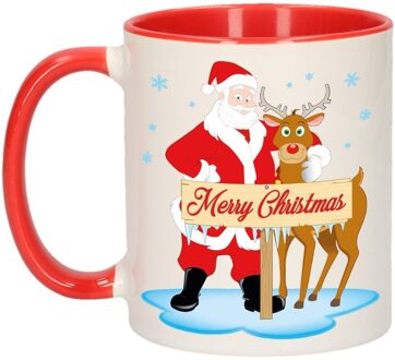 Bellatio Decorations Kerstmok Rudolph en Santa beker - 300 ml - keramiek - koffiebeker Multikleur