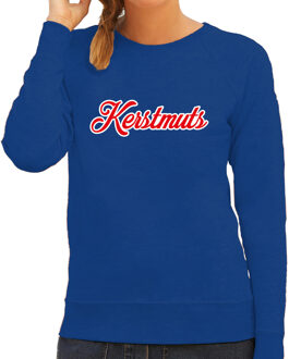 Bellatio Decorations Kerstmuts foute Kerstsweater / Kersttrui blauw voor dames 2XL - kerst truien