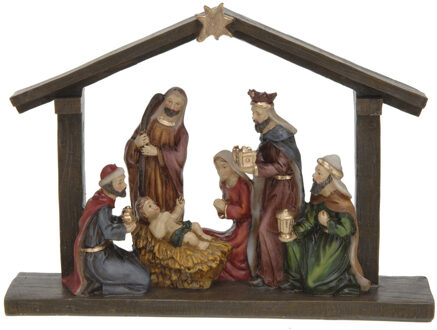 Bellatio decorations Kerststal - met figuren - polystone - 20 cm - Kerststallen Multikleur