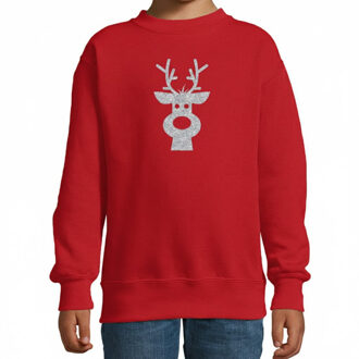 Bellatio Decorations Kerstsweater voor kinderen - rood - met zilveren rendier - glitter bedrukking 5-6 jaar (110/116)