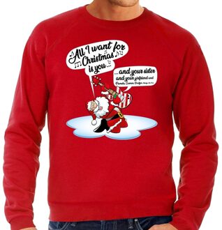 Bellatio Decorations Kersttrui in grote maten - sweater - Zingende kerstman met gitaar - rood - voor heren