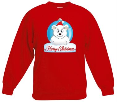 Bellatio Decorations Kersttrui Merry Christmas ijsbeer kerstbal rood kinderen