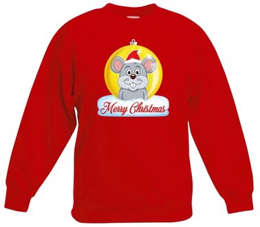 Bellatio Decorations Kersttrui Merry Christmas muis kerstbal rood kinderen
