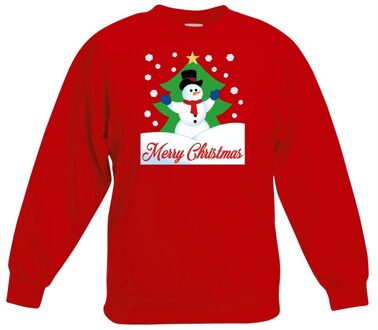 Bellatio Decorations Kersttrui Merry Christmas sneeuwpop rood kinderen