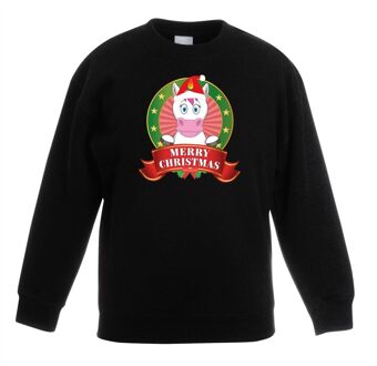 Bellatio Decorations Kersttrui met een eenhoorn zwart jongens en meisjes