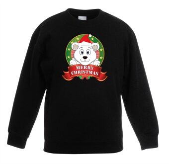 Bellatio Decorations Kersttrui met ijsbeer zwart voor jongens en meisjes 14-15 jaar (170/176) - kerst truien kind