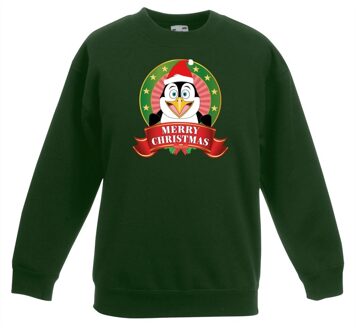 Bellatio Decorations Kersttrui met pinguin groen voor jongens en meisjes 9-11 jaar (134/146) - kerst truien kind