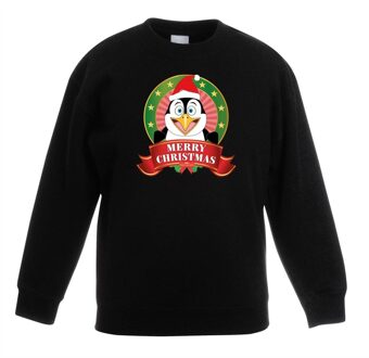 Bellatio Decorations Kersttrui met pinguin zwart voor jongens en meisjes 12-13 jaar (152/164) - kerst truien kind