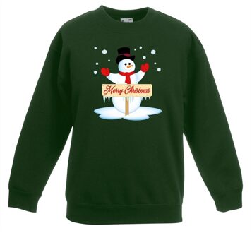 Bellatio Decorations Kersttrui met sneeuwpop groen kinderen