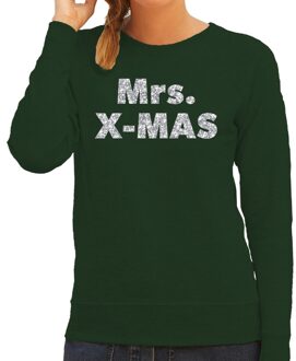 Bellatio Decorations Kersttrui Mrs. x-mas zilveren glitter letters groen dames