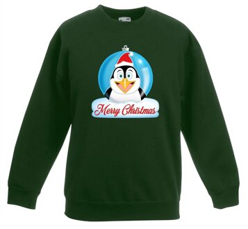 Bellatio Decorations Kersttrui pinguin kerstbal groen voor jongens en meisjes 12-13 jaar (152/164) - kerst truien kind