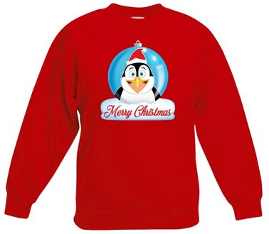 Bellatio Decorations Kersttrui pinguin kerstbal rood voor jongens en meisjes 12-13 jaar (152/164) - kerst truien kind