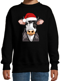 Bellatio Decorations Kersttrui / sweater boerderijdieren - kinderen - Koe - zwart - kerstmuts - Kerstmis 7-8 jaar (122/128)