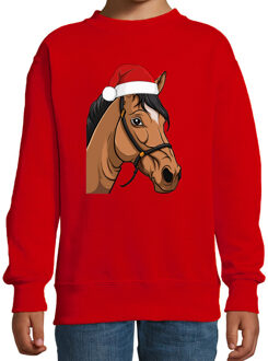 Bellatio Decorations Kersttrui / sweater boerderijdieren - kinderen - Paard - rood - kerstmuts - Kerstmis