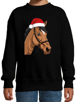 Bellatio Decorations Kersttrui / sweater boerderijdieren - kinderen - Paard - zwart - kerstmuts - Kerstmis 3-4 jaar (98/104)