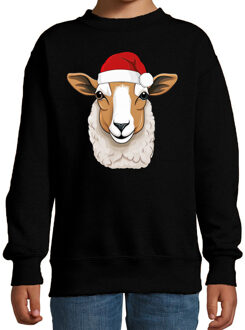 Bellatio Decorations Kersttrui / sweater boerderijdieren - kinderen - Schaap - zwart - kerstmuts - Kerstmis