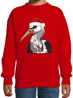 Bellatio Decorations Kersttrui / sweater familie Ooievaar - kinderen - dieren - rood - kerstmuts - Kerstmis