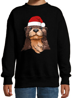Bellatio Decorations Kersttrui / sweater familie Otter - kinderen - dieren - zwart - kerstmuts - Kerstmis