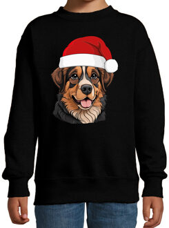 Bellatio Decorations Kersttrui / sweater honden - kinderen - Berner Sennenhond - zwart - kerstmuts - Kerstmis 12-13 jaar (152/164)