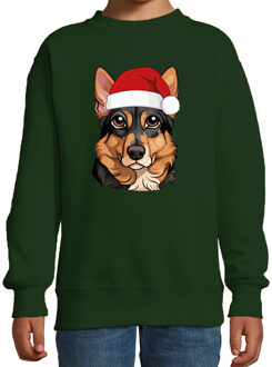 Bellatio Decorations Kersttrui / sweater honden - kinderen - Duitse Herdershond - groen - kerstmuts - Kerstmis 5-6 jaar (110/116)