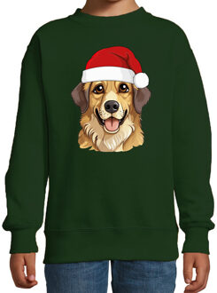 Bellatio Decorations Kersttrui / sweater honden - kinderen - Golden Retriever - groen - kerstmuts - Kerstmis 7-8 jaar (122/128)