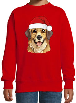 Bellatio Decorations Kersttrui / sweater honden - kinderen - Golden Retriever - rood - kerstmuts - Kerstmis