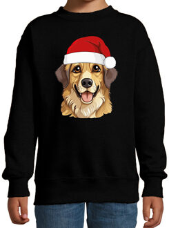 Bellatio Decorations Kersttrui / sweater honden - kinderen - Golden Retriever - zwart - kerstmuts - Kerstmis 12-13 jaar (152/164)