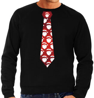 Bellatio Decorations Kersttrui - sweater - stropdas kerstmannen - heren - zwart - kerstdiner kleding