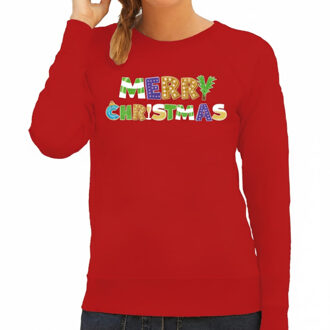 Bellatio Decorations Kersttrui / sweater voor dames - Merry Christmas - rood - vrolijke kerst XS