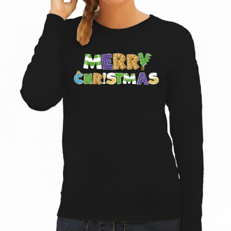 Bellatio Decorations Kersttrui / sweater voor dames - Merry Christmas - zwart - vrolijke kerst XL