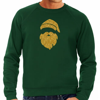 Bellatio Decorations Kersttrui / sweater voor heren - Kerstman - glitter goud - groen - kerstborrel kantoor XL