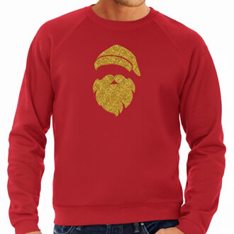 Bellatio Decorations Kersttrui / sweater voor heren - Kerstman - glitter goud - rood - kerstborrel kantoor S