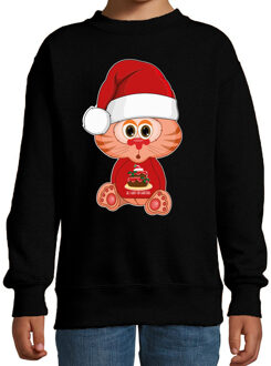 Bellatio Decorations Kersttrui/sweater voor jongens/meisjes - all I want - taartje - zwart - Kerst poesje 12-13 jaar (152/164)