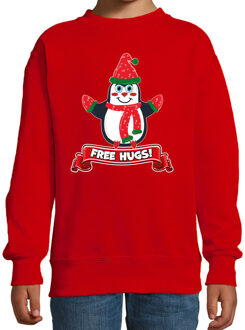 Bellatio Decorations Kersttrui/sweater voor jongens/meisjes - free hugs - rood - Kerst pinguin 9-11 jaar (134/146)